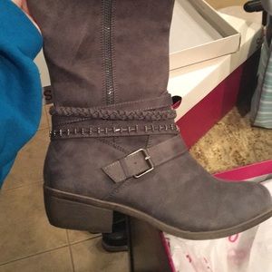 Gray Knee High Wide Calf Boots